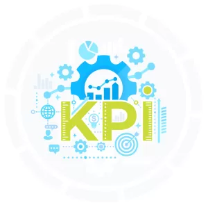 What is growth market KPI image showing gears in blue the letters KPI in green