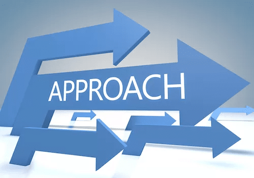 Growth marketing approach image with blue arrows with words APPROACH