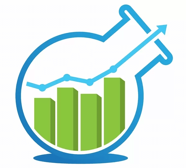 Growth marketing experimentation image displaying beaker with bar graph