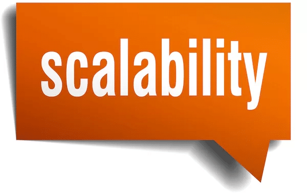 Growth marketing scalability orange speech bubble with words Scalability in white